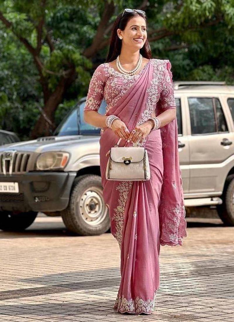 New womens trendy stylish embroidered work  saree