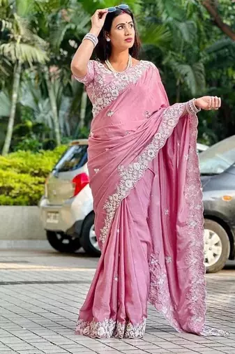 womens embroidered work saree