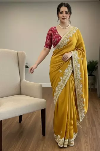  party wear soft sattin chiffon saree