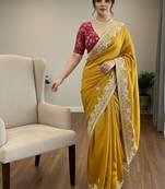  party wear soft sattin chiffon saree