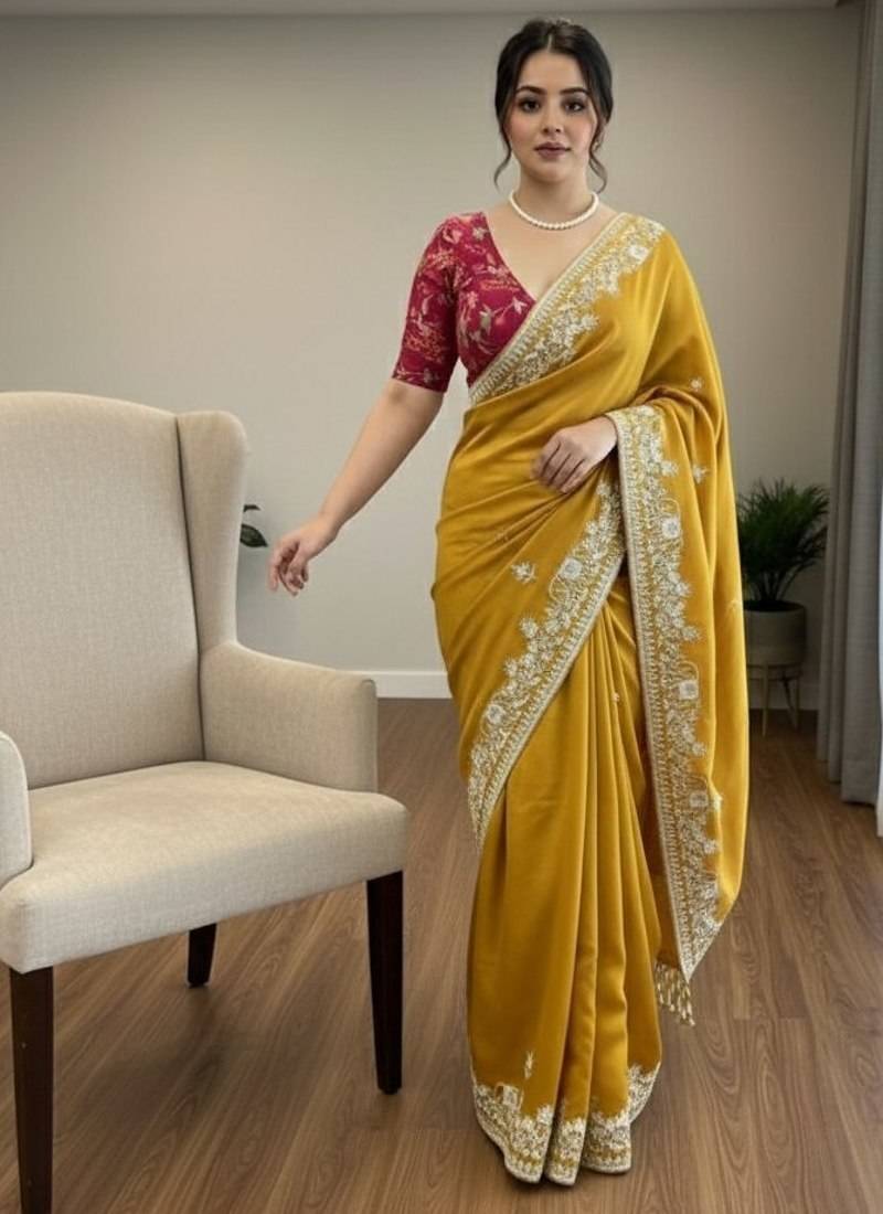 New trendy party wear soft sattin chiffon saree