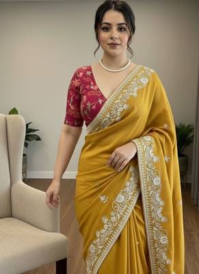 party wear soft sattin chiffon saree 2