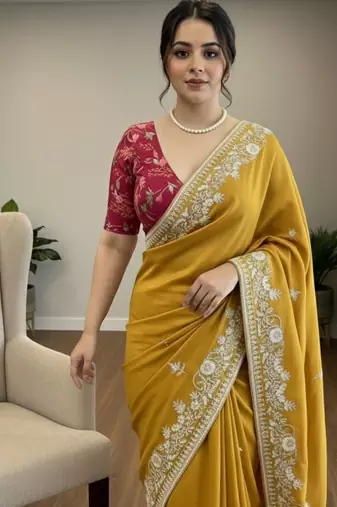 party wear soft sattin chiffon saree
