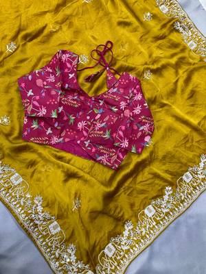 party wear soft sattin chiffon saree 4
