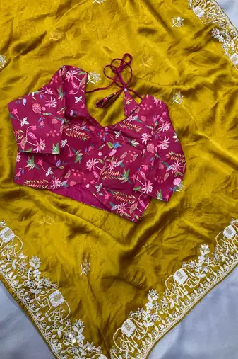 party wear soft sattin chiffon saree