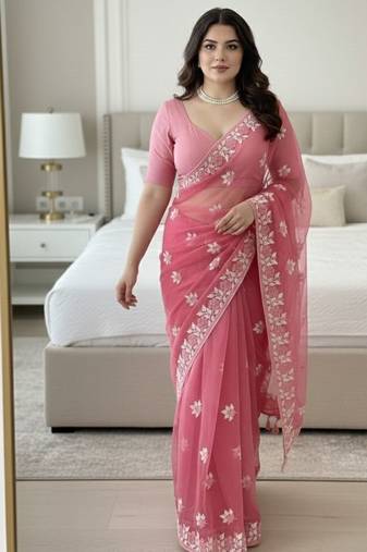 Womens latest stylish party wear soft net saree