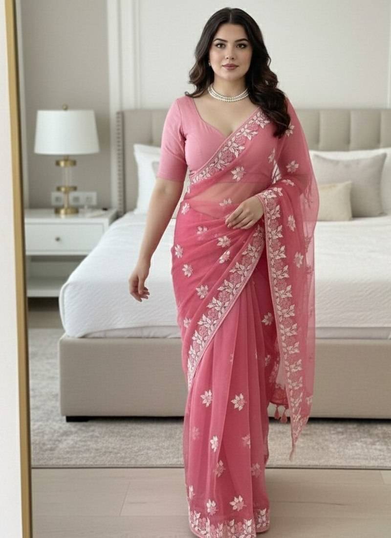 Womens latest stylish party wear soft net saree