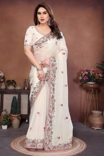 New womens latest party wear soft chiffon silk saree