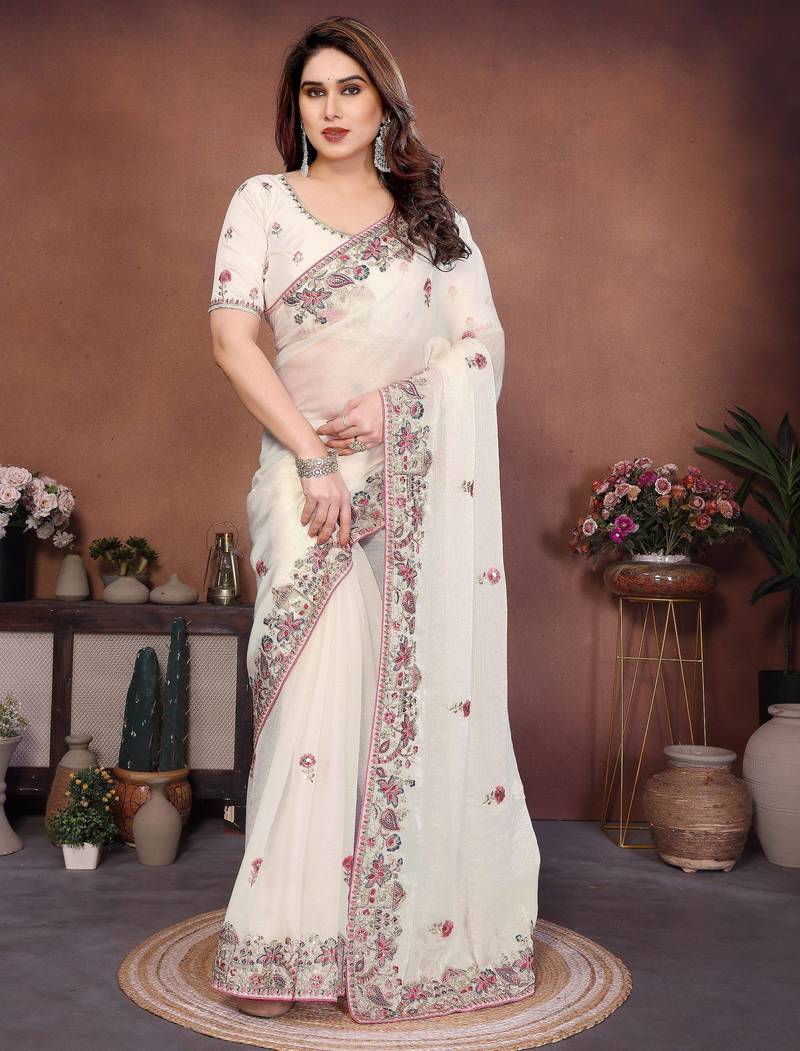 New womens latest party wear soft chiffon silk saree