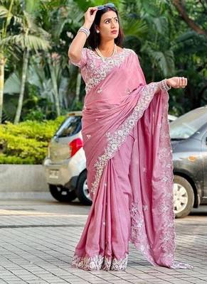 womens embroidered work saree 4