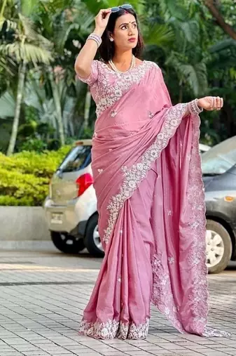 womens embroidered work saree