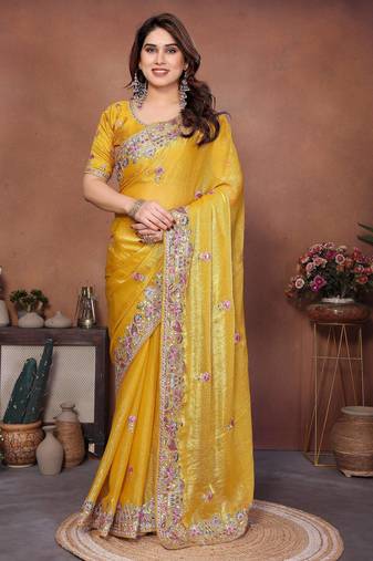 New womens latest party wear soft chiffon silk saree