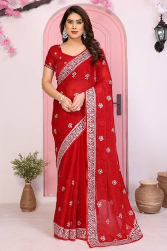 New womens latest party wear soft chiffon silk saree