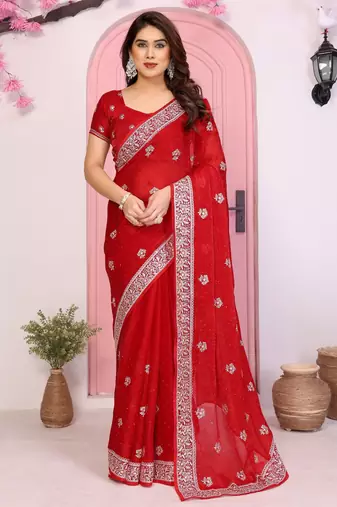 New womens latest party wear soft chiffon silk saree