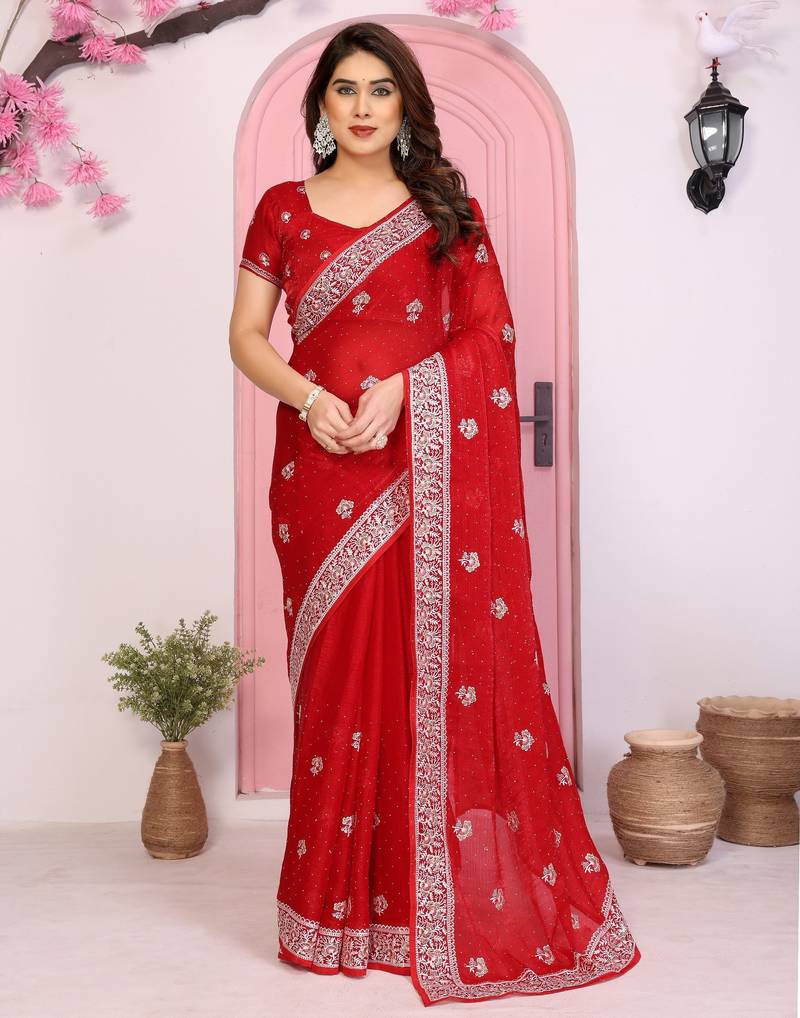 New womens latest party wear soft chiffon silk saree