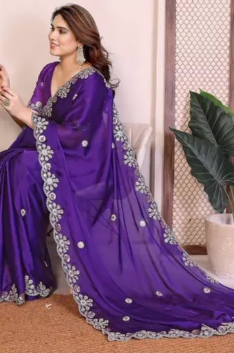 party wear soft satin chiffon saree