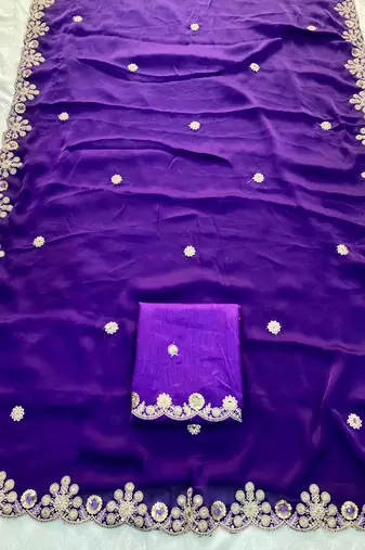 party wear soft satin chiffon saree