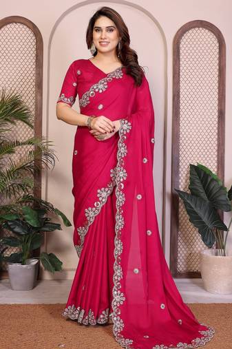 New trendy party wear soft satin chiffon saree