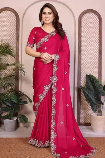 New trendy party wear soft satin chiffon saree