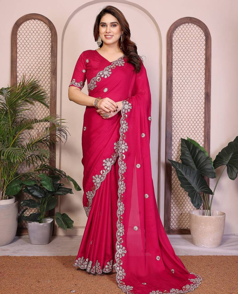 New trendy party wear soft satin chiffon saree