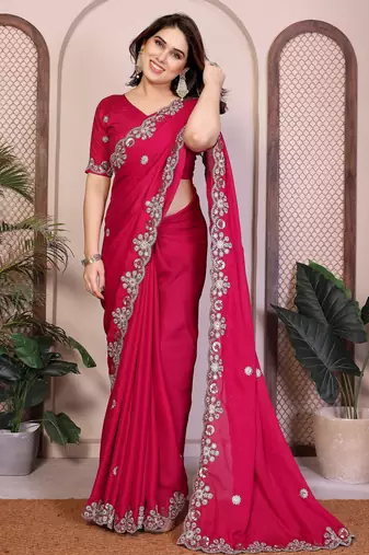 party wear soft satin chiffon saree