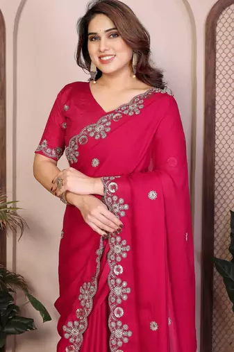 party wear soft satin chiffon saree