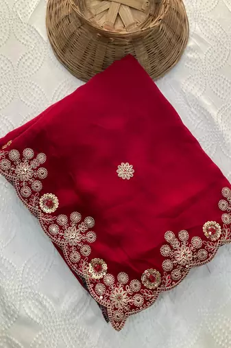 party wear soft satin chiffon saree