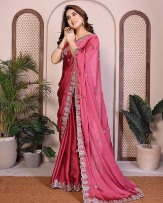 party wear soft satin chiffon saree 3