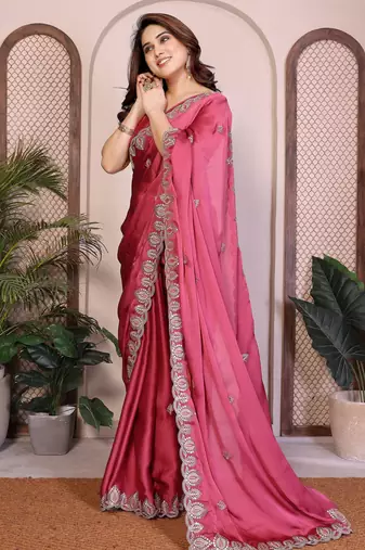 party wear soft satin chiffon saree
