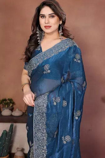 party wear soft satin chiffon saree