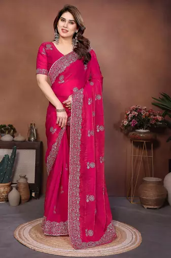  party wear soft satin chiffon saree