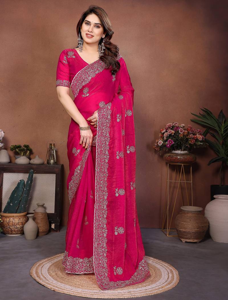 New trendy party wear soft satin chiffon saree