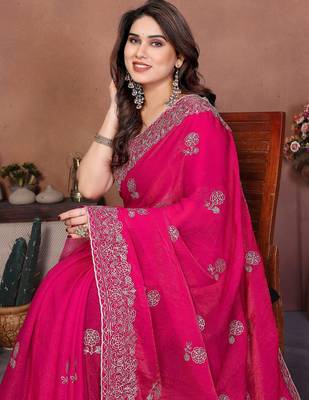 party wear soft satin chiffon saree 2
