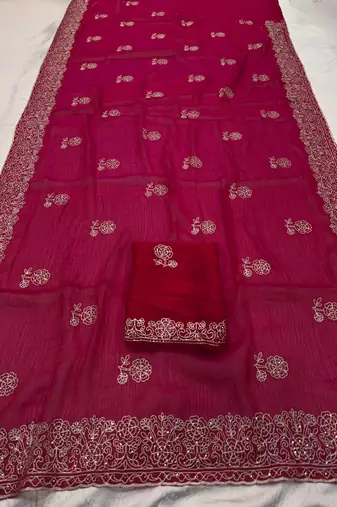 party wear soft satin chiffon saree