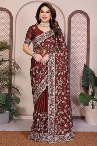 New trendy stylish party wear silk saree