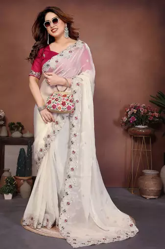 New womens latest party wear soft chiffon silk saree