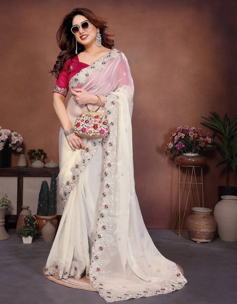 New womens latest party wear soft chiffon silk saree