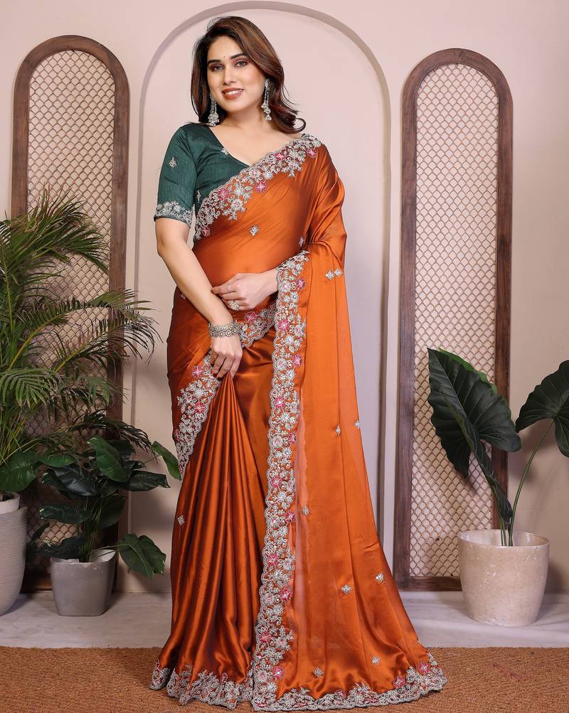 New trendy stylish party wear silk saree