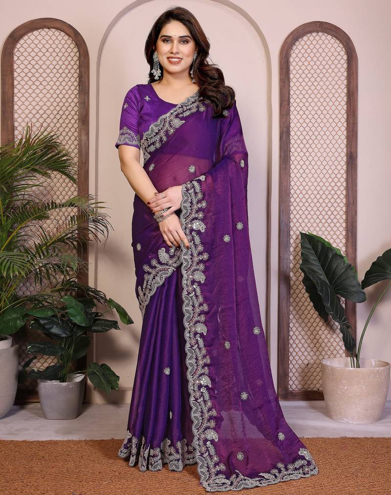 New womens latest party wear soft chiffon silk saree