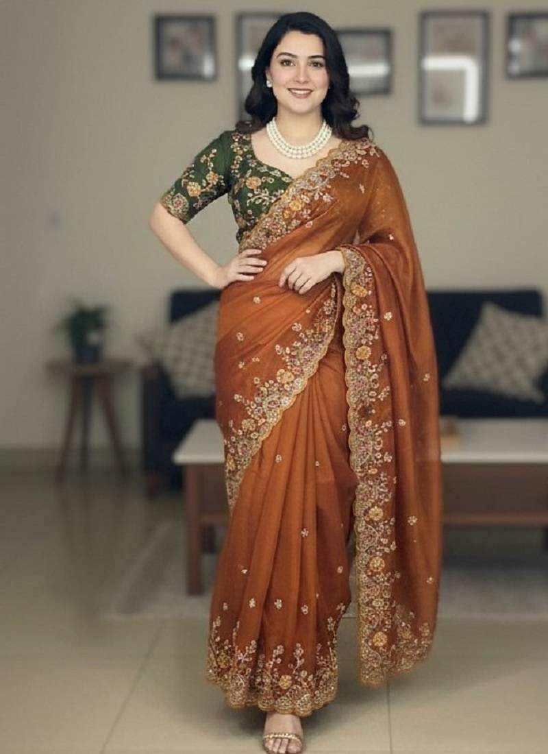 New trendy stylish party wear silk saree