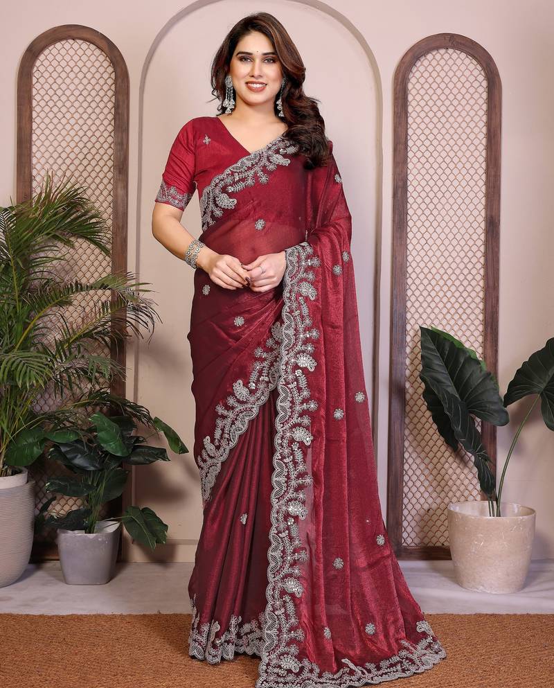 New womens latest party wear soft chiffon silk saree