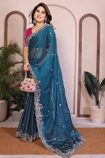 New womens latest party wear soft chiffon silk saree