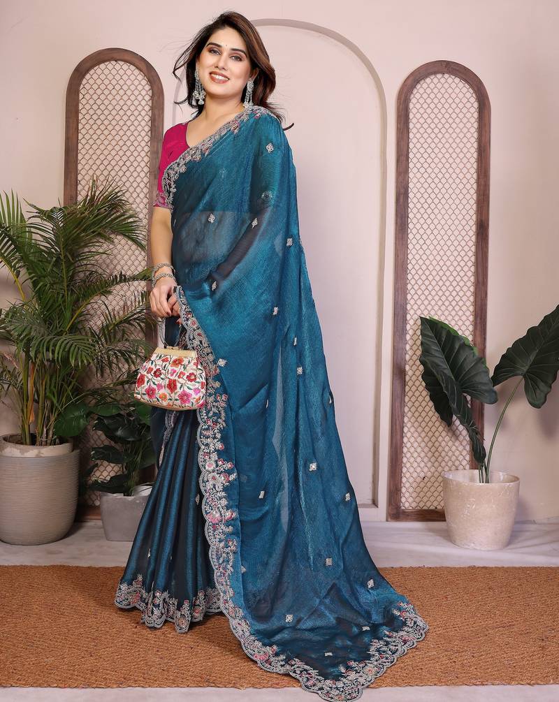 New womens latest party wear soft chiffon silk saree