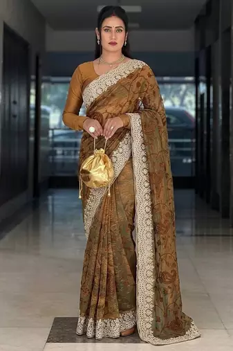  latest party wear two tone twill net saree