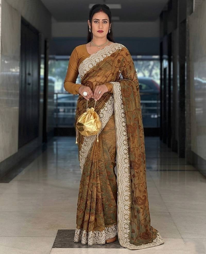 New trendy latest party wear two tone twill net saree