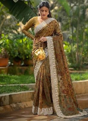 latest party wear two tone twill net saree 2