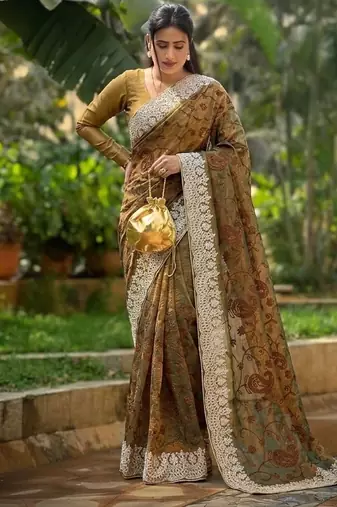 latest party wear two tone twill net saree