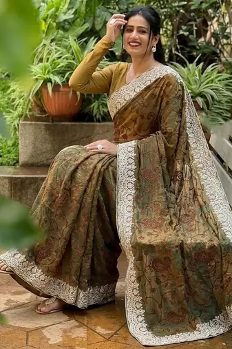 latest party wear two tone twill net saree