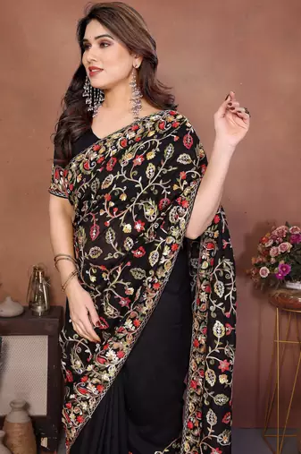 party wear lakhnowi soft silk saree