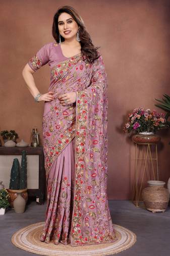  party wear lakhnowi soft silk saree